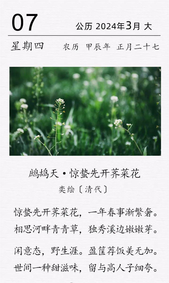奕绘《鹧鸪天 · 惊蛰先开荠菜花》